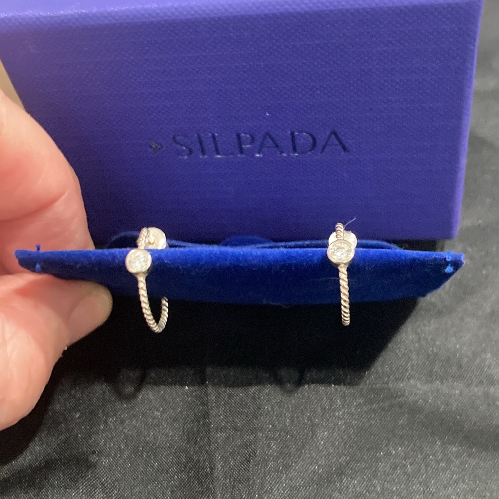 Silpada Focus on Me Sterling J Hoops with CZ